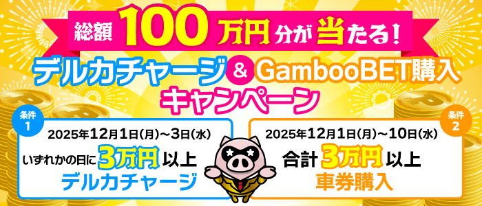 総額100万円分が当たる!デルカチャージ&GambooBET購入キャンペーン(12月)