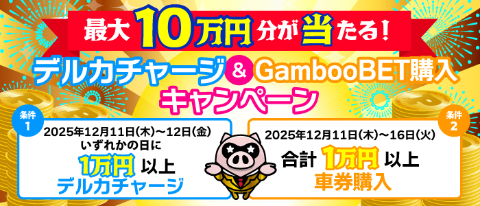 最大10万円分が当たる!デルカチャージ&GambooBET購入キャンペーン(12月)